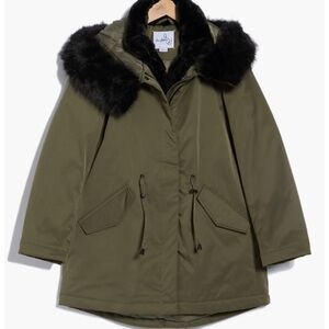 Sam Edelman Olive Green Coat with Black Faux Fur Trim